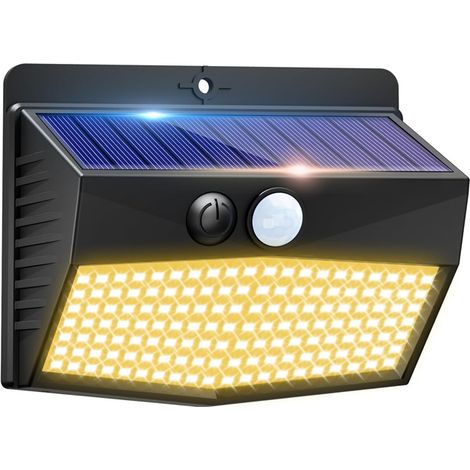 1 lampe solaire LED 368 avec détecteur de mouvement – 3 modes d'éclairage, IP65, pour terrasse, jardin, mur, clôture ou garage, lumière blanc chaud (1/5)