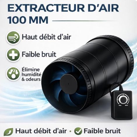 100mm Air Extractor with Dimmer - Silent Duct Fan 6W Flow Rate 221m³/h for VMC, Bathroom, Basement, Garage, Hydroponics