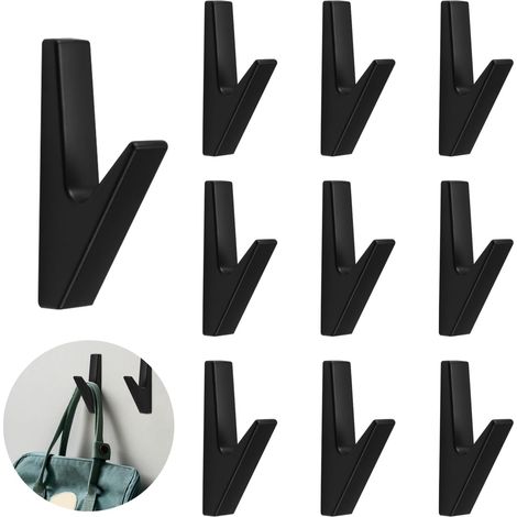 Lot de 10 crochets de porte-manteau noirs mats - Panneaux acoustiques - Crochets muraux pour salle de bain, cuisine, halls et couloirs - Capacité de charge jusqu'à 20 kg