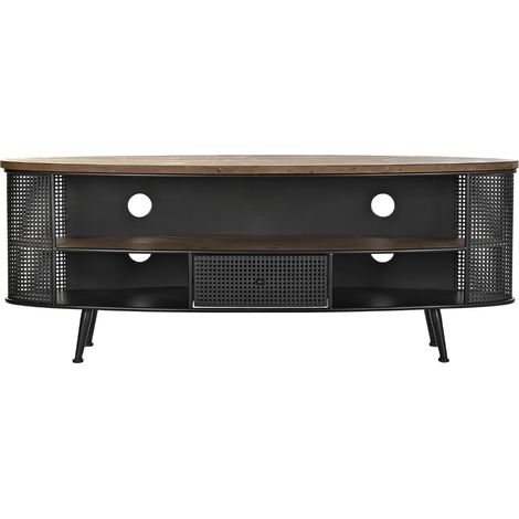Meuble TV en bois de sapin marron et métal noir - Longueur 150 x Profondeur 39 x hauteur 58 cm -PEGANE- (1/5)