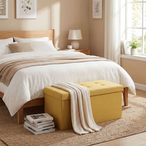 Jaune 76x38x38 cm - Banc de rangement pliant 84 L rembourré en lin synthétique
