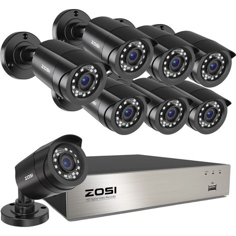Sistema de cámaras de seguridad, detección por IA, diseño resistente a la intemperie, DVR de 8 canales x 8 cámaras, ninguno (1/2)
