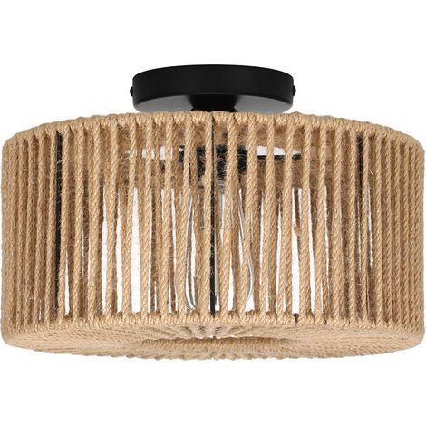 Ortviai Applique murale ronde vintage en rotin tissé – Lustre semi-encastré pour cuisine, salon, couloir – E27 (1/5)