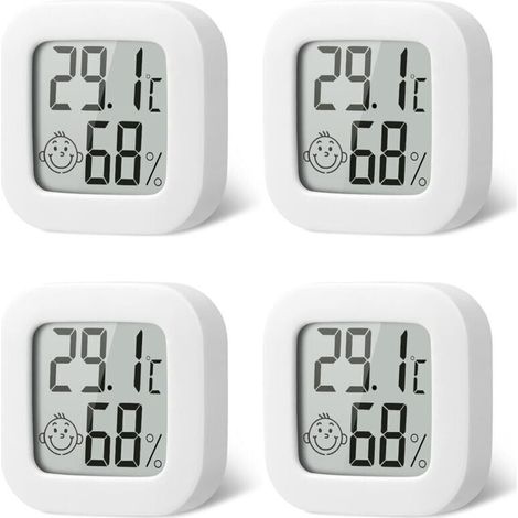4 Pack Thermometre Interieur Mini Thermomtre Hygrometre Haute Prcision Temprature Hygromtre Moniteur avec Air icne Confortable pour Cuisine Chambre de Bb Serre Entrept Bureau (1/4)