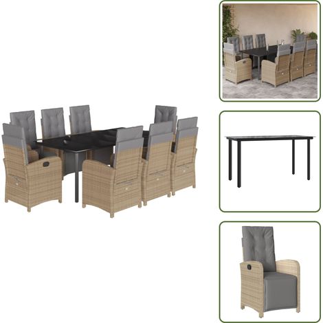 Chaise de jardin inclinable - vidaXL Ensemble à manger de jardin et coussins 9 pcs beige Poly rotin - Coussin de siège (1/5)