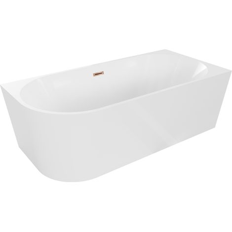 Mexen Mia freistehende Eckbadewanne rechts 160 x 80 cm, weiß, Überlauf Roségold - 52691608000P-60