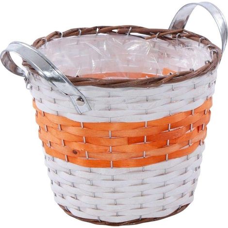 Cache-pot en osier orange avec anses, diam. 25 x H. 21 cm (lot de 3) (1/2)