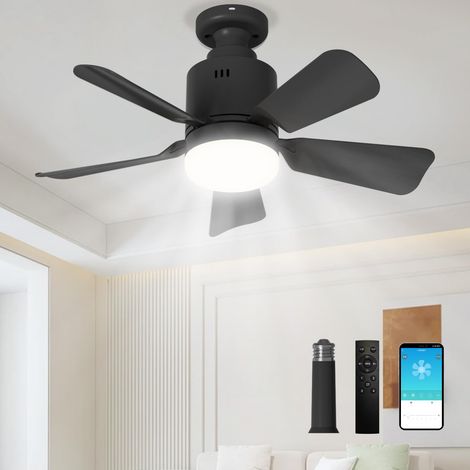 Ventilateur de plafond avec douille et éclairage LED, télécommande et application, douille de 45 cm (17,7 pouces) avec rallonge, ampoule LED 3 couleurs, petit ventilateur à visser pour chambre, salon, (1/5)