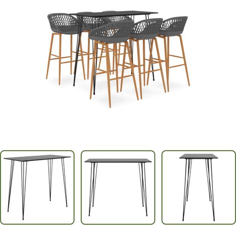 Barhocker -  7-tlg. Bar-Set Schwarz und Grau (1/5)