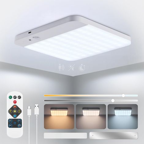 Plafonnier Detecteur de Mouvement Rechargeable sans Fil Éclairage à Pile Douche Etanche, LED 5000mAh Lampe avec Télécommande sans Percer Interieur USB Adhesif Garage Salle de Bain Loft Cave (1/5)