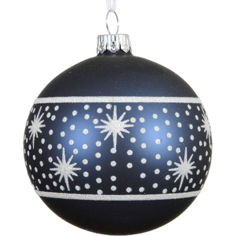 Kaemingk – Boule de Noël Night Blue bleu foncé avec motif blanc – Verre, Ø 8 cm