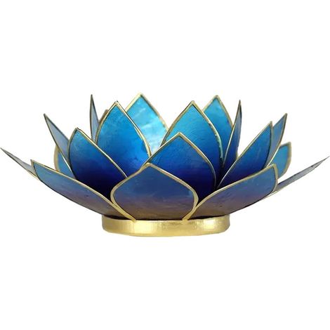 Porte Bougie Fleur de Lotus Bleu violet bord or (1/2)