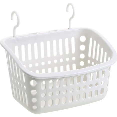 1 panier de rangement suspendu blanc en plastique avec crochet grande taille pour fixation murale dans cuisine salle de bain et maison idéal pour organiser produits accessoires et petits objets du quo (1/5)