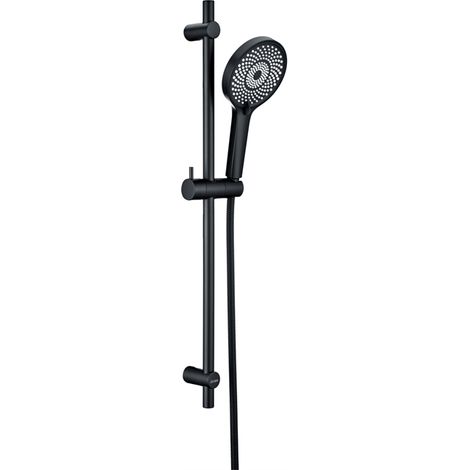 Detbom – Barre de douche noire 700mm – Acier inoxydable – Douchette à main avec 3 jets – Flexible de 1,5m – Système réglable pour installation facile