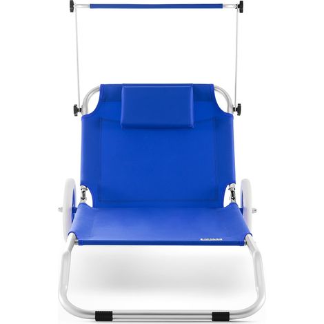 Tumbona con ruedas, toldo ajustable, tela azul
