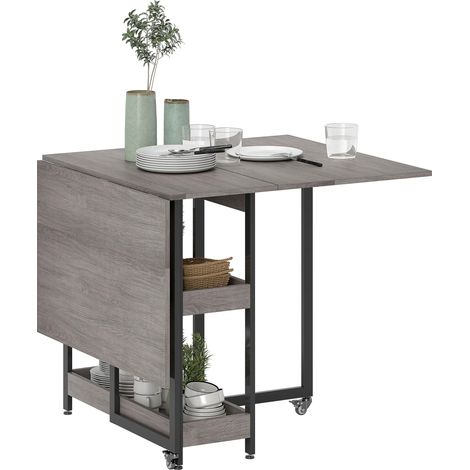 Table de salle à manger pliante de style industriel, pour 4 personnes maximum, étagères ouvertes, modulable, métal et panneaux de particules, grise (1/5)