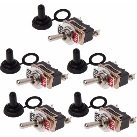 Interrupteur bascule Rocher auto modifié 5PCS avec 5PCS cap waterproof, matériel ABS, SPST 2-terminal, 15A 250VAC. (1/5)