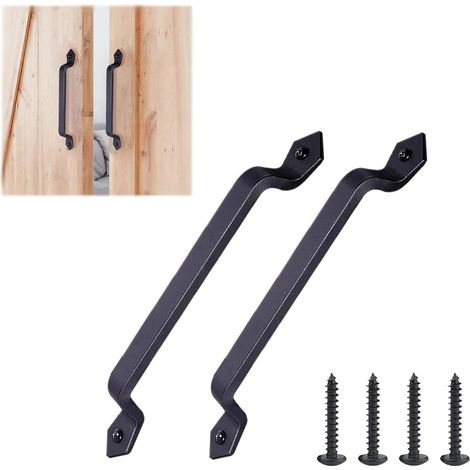 MINKUROW 2x 11 pollici di spessore vecchia maniglia per porta in ghisa, maniglia per porta solida, maniglia per porta del fienile, esterno, garage, armadio, interno nero (1/5)
