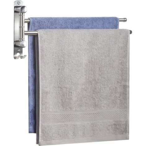 Porte-serviettes mural - Ulisem - Acier inoxydable - 2 bras pivotants - Rotation 180° - Argent (1/5)