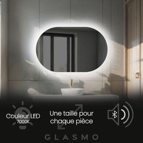 Miroir Salle de Bain LED 190x50 cm Ariana - Horizontal Ovale Miroir Mural Avec Éclairage Intégré Miroir Lumineux - Blanc Froid 7000 K avec Haut Parleur (1/5)