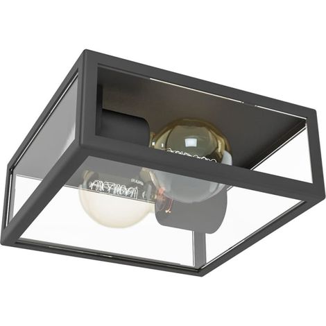 Plafoniera Esterno Contemporaneo Alamonte 1 Acciaio Nero 2 Luci E27 (1/5)