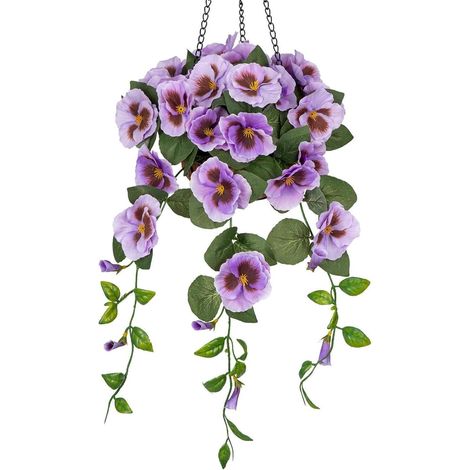 Kunstblumen Stiefmütterchen Hängeampel 70cm Dekopflanze Blüten Grünpflanze (1/5)