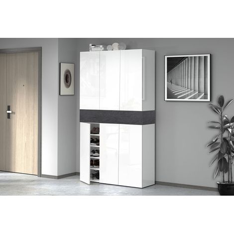 Armadio Scarpiera 6 Ante e 1 Ripiano a Ribalta 114x35x200 cm Savona 6A 1R Bianco Opaco/Grigio Ardesia (1/5)