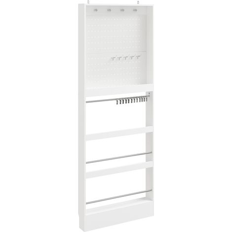 SoBuy Appendiabiti e Scarpiera da Terra Salvaspazio Mobile Ingresso Stretto con Pannello Forato e Barre Design Moderno Bianco 70×12×190 cm Portata massima 41 kg FHK39-W (1/5)