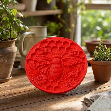 Moule réutilisable pour dalles de jardin rond 38 cm (15 pouces) en béton et plastique forme d'abeille (1/4)