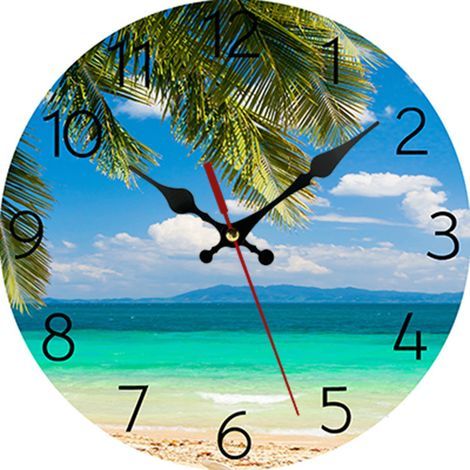 25 cm Moderne Palmiers Pendule Murale, Petit Plage Mer Silencieuse Bois Horloge pour la Cuisine/Chambre/Le Salon/Salle de Bain (1/5)