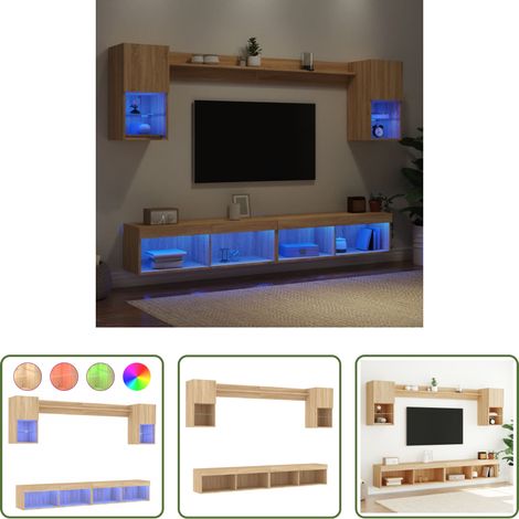 TV-Schrank - 6-tlg. Wohnwand mit LED-Beleuchtung Sonoma-Eiche Holzwerkstoff (1/5)