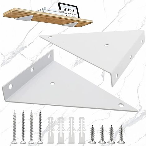 2 Pièces Triangle En Métal Flottant Équerre Étagère Murale, Support d'Étagère Caché Blanc, D'Étagère En Triangle En Métal Blanc, Avec Vis, Pour Salon, Chambre, Salle De Bain(130 x 140mm) (1/5)