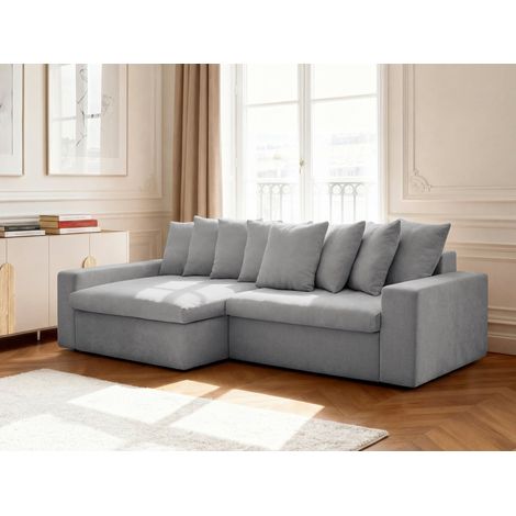 BOBOCHIC - Canapé d'angle fixe ENORE tissu lisse Angle gauche Gris clair (1/5)