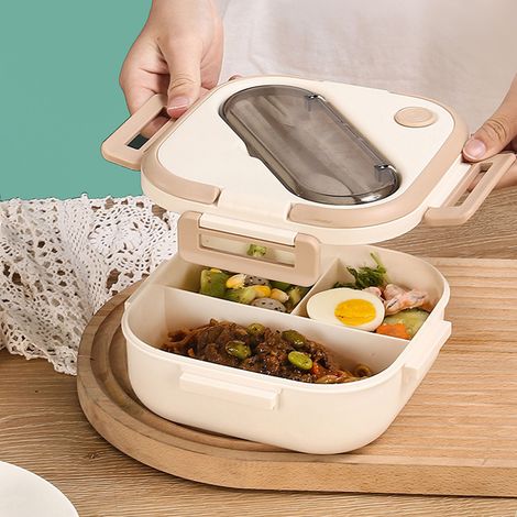 Bento-Box mit Kunststofffächern, isoliert, auslaufsicher, für die Schule, mikrowellengeeignet, Khaki (1/5)