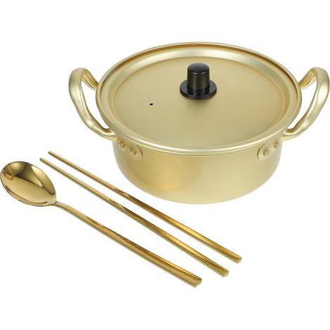 ensemble de marmite à fondue chinoise à double poignée, wok en aluminium avec cuillère-18.00X16.00X7.00CM-Golden (1/4)