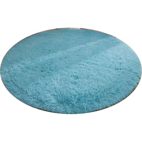 Tapis rond en fibre polyester style nordique, moelleux et épais pour chambre à coucher, bleu (1/5)