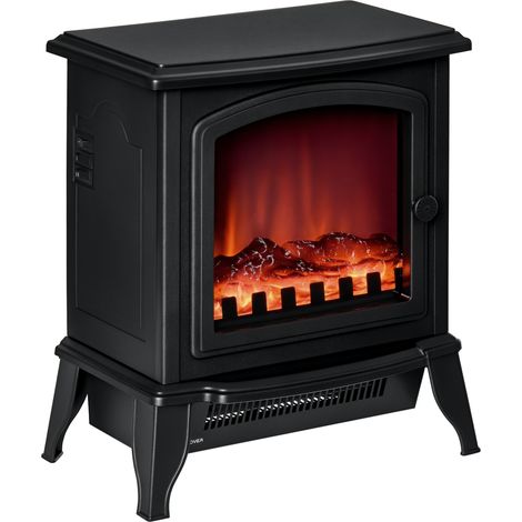 Cheminée électrique autoportante effet flamme 2 modes 1000/2000 W verre trempé, 36,5x24x45,5 cm, noir (1/5)
