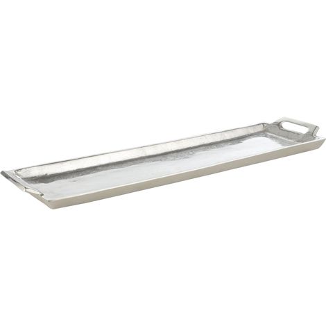 EGLO LIVING Dekotablett Savant, Tablett mit Griff zum Dekorieren, Deko Serviertablett rechteckig aus Metall in Nickel, Servierplatte 44 x 12,5 cm