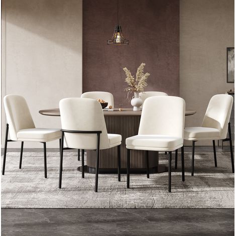 Juego de 4 sillas de comedor, asiento acolchado grueso, estructura de metal negro, terciopelo beige (1/5)