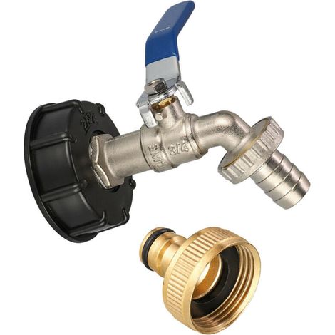 Robinet de Récupération Eau Pluie IBC 1000L - Adaptateur 3/4" pour Raccordement Tuyau (1/4)