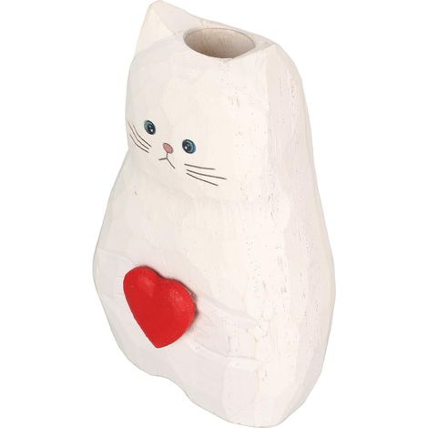Vase de Chat en Bois Fait à la Main, Statue de Chat texturé Blanc, Vase à Fleurs pour Décoration Maison, Cadeau pour Les Amoureux des Chats (1/5)