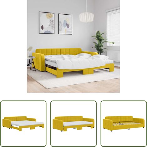 vidaXL Doppelbett - Tagesbett Ausziehbar mit Matratzen Gelb 100x200 cm Samt (1/5)
