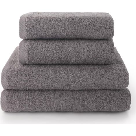 Lot de 2 Serviettes de Toilette et 2 Serviettes de Bain ou Douche - 100% Coton - 400 g/m² - Gris (1/5)