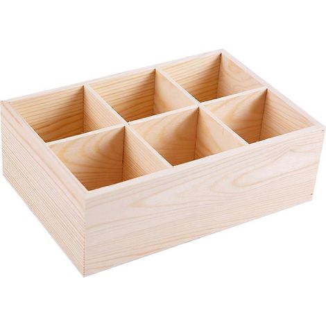 Boîte à crayons en bois à 6 compartiments, étui de rangement pour feutres et outils de peinture portables-24.5X17X9CM (1/4)