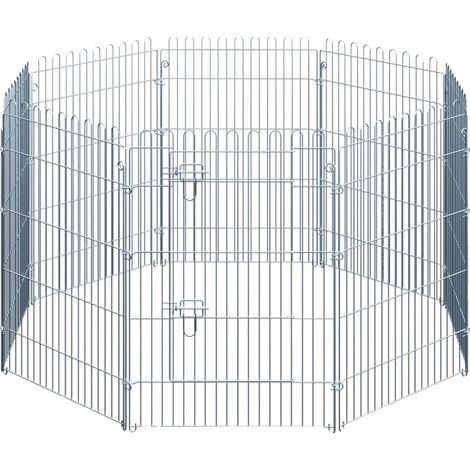 Welpen-Spielzaun, 63 cm B x 60 cm H Paneele, 8-teiliger Satz, wetterfeste Beschichtung, abschließbare Tür, Erdanker enthalten (1/5)