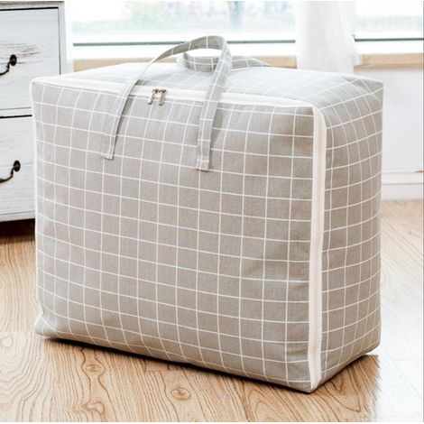Bolsa de almacenamiento grande, 105 l, impermeable, con asa, para ropa, mantas y almohadas - 70 x 50 x 30 cm - estampado de cuadros grises (1/5)