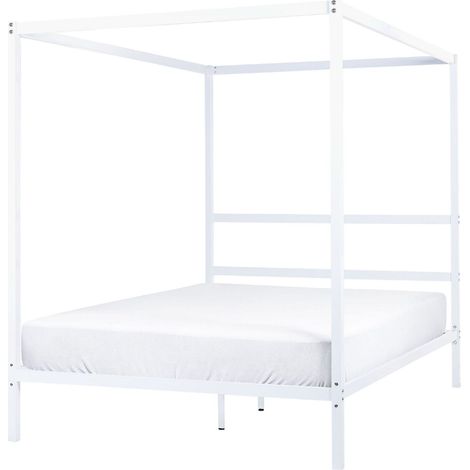Four Poster Bed Metal LESTARDS 140 x 200 cm (EU Double) White (1/5)