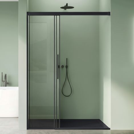 Mai & Mai Duschtür Nischentür 3-teilig 80x195 cm 8mm ESG Sicherheitsglas Nano Beschichtung Soft Close Duschkabine Duschabtrennung Schwarz Teramo70K (1/5)
