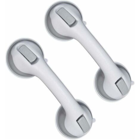 Ulisem Poignée Ventouse, Lot de 2, Barre d’Appui Douche & Baignoire, 25 kg, pour Personnes âgées, Mur, en Blanc/Gris (1/2)