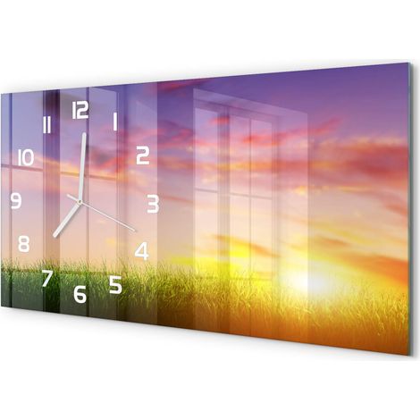 Horloge Murale XXL 60x30 cm Design Moderne en Verre Trempé Salon Salle à Manger Coucher du soleil (1/5)